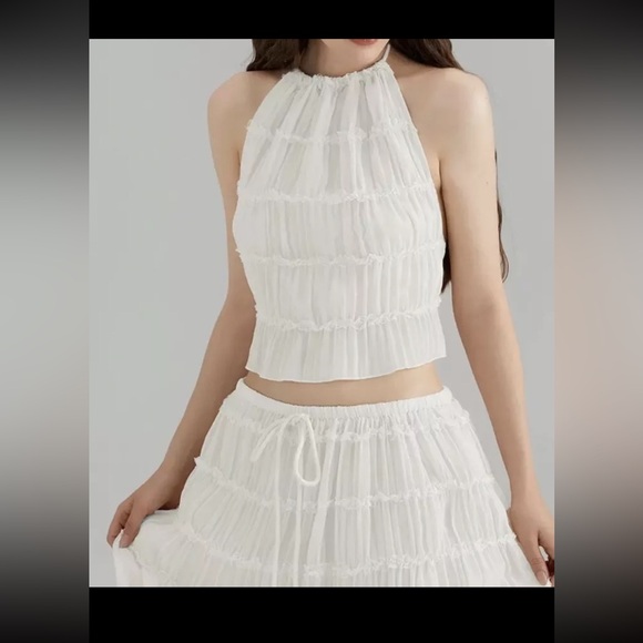 Women's Lightweight Breathable White Lace Backless Sleeveless Top & Skirt M - Picture 6 of 6